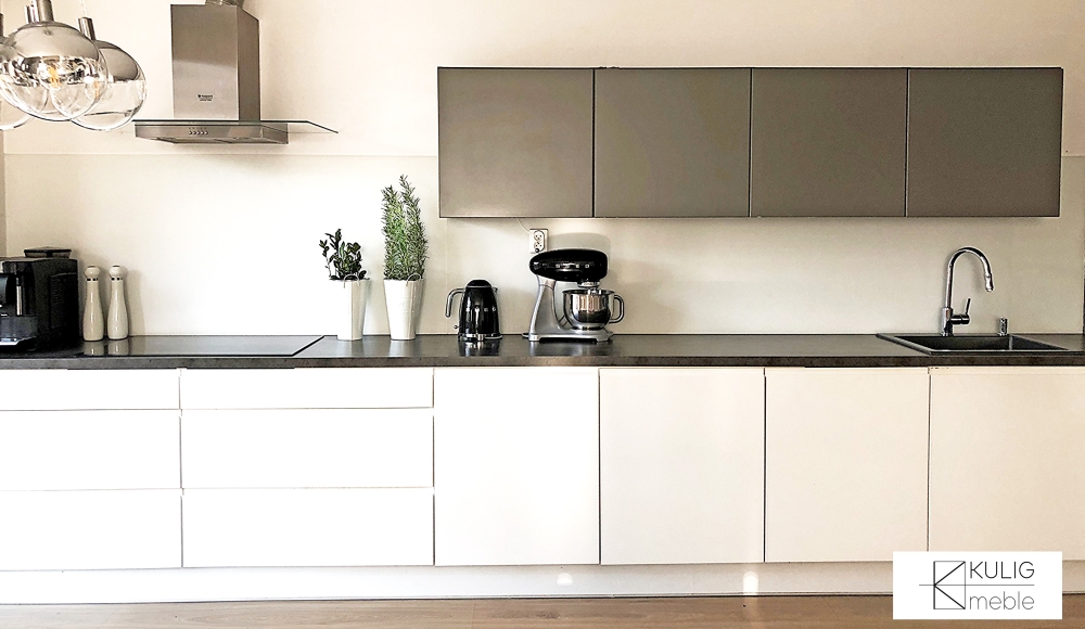 Meble kuchenne nowoczesna biel i szarość K03