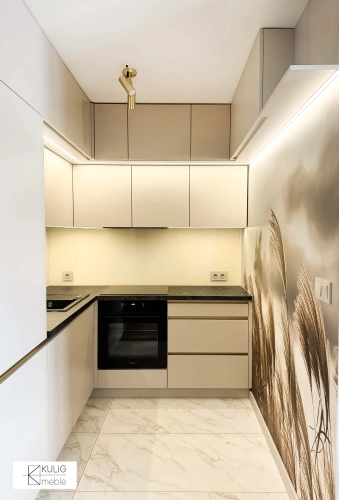 nowoczesna, kaszmirowa kuchnia na wymiar, oświetlona led